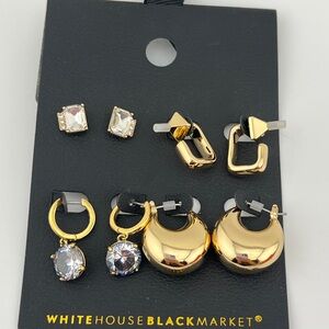White House Black Market Gold Toned and Rhinestone Earring Set of 4